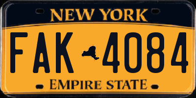 NY license plate FAK4084