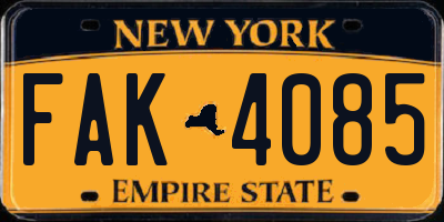 NY license plate FAK4085