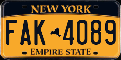 NY license plate FAK4089