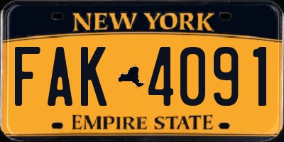 NY license plate FAK4091