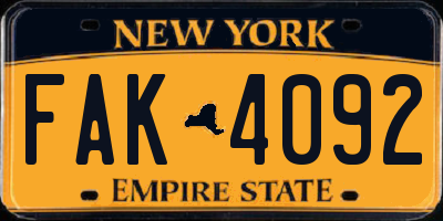 NY license plate FAK4092