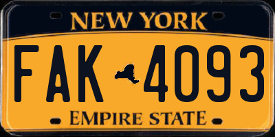 NY license plate FAK4093