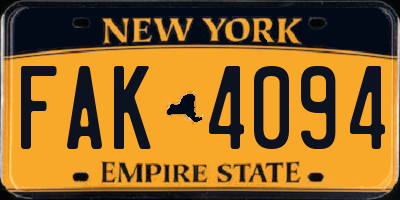 NY license plate FAK4094