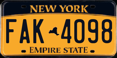 NY license plate FAK4098