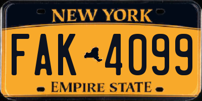 NY license plate FAK4099