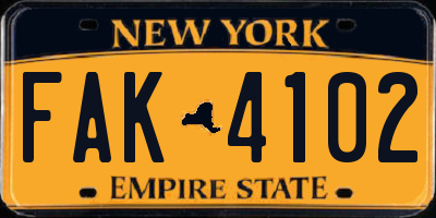 NY license plate FAK4102