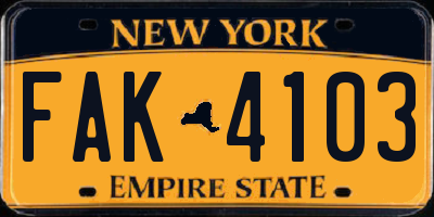 NY license plate FAK4103