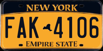 NY license plate FAK4106