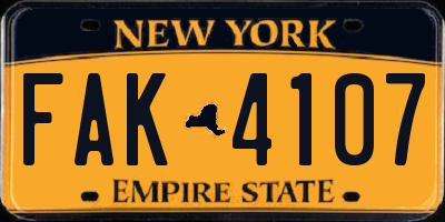 NY license plate FAK4107