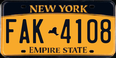 NY license plate FAK4108