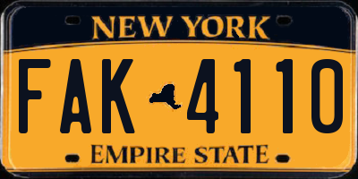 NY license plate FAK4110