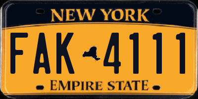 NY license plate FAK4111