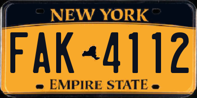 NY license plate FAK4112