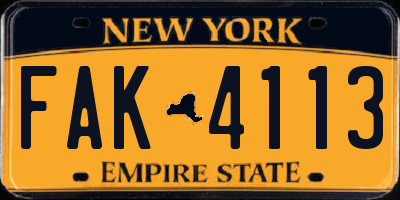 NY license plate FAK4113