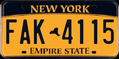 NY license plate FAK4115