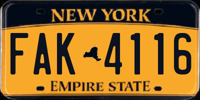 NY license plate FAK4116