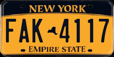 NY license plate FAK4117