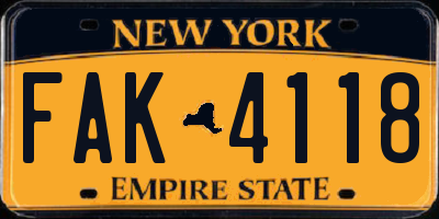 NY license plate FAK4118