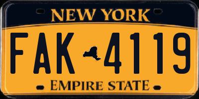 NY license plate FAK4119