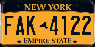 NY license plate FAK4122