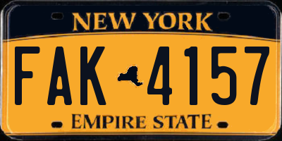 NY license plate FAK4157