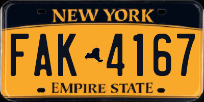 NY license plate FAK4167