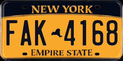 NY license plate FAK4168