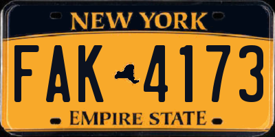 NY license plate FAK4173