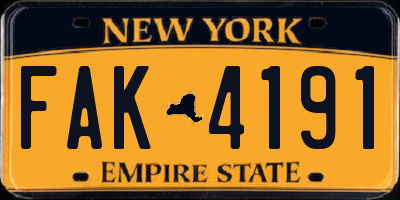 NY license plate FAK4191