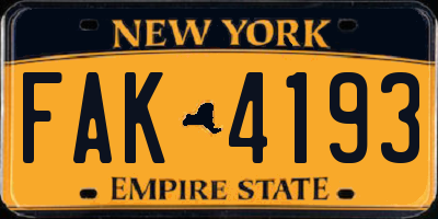 NY license plate FAK4193