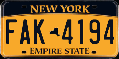 NY license plate FAK4194