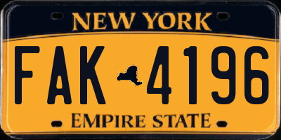 NY license plate FAK4196