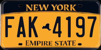 NY license plate FAK4197