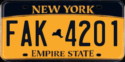 NY license plate FAK4201