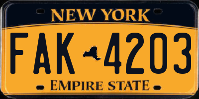 NY license plate FAK4203