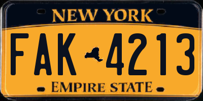 NY license plate FAK4213