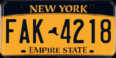 NY license plate FAK4218
