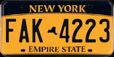 NY license plate FAK4223