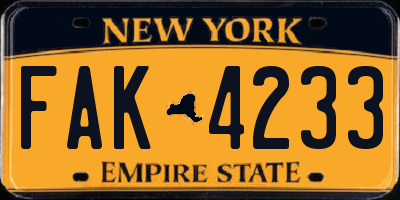 NY license plate FAK4233