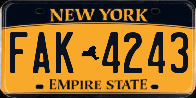 NY license plate FAK4243