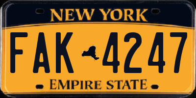 NY license plate FAK4247