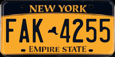 NY license plate FAK4255