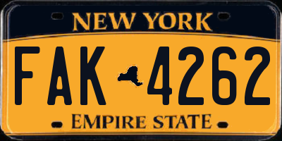 NY license plate FAK4262