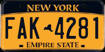 NY license plate FAK4281