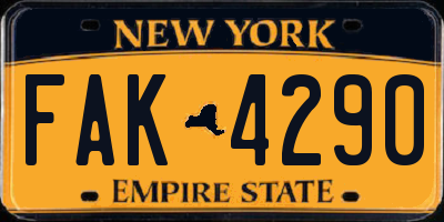 NY license plate FAK4290