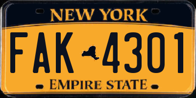 NY license plate FAK4301