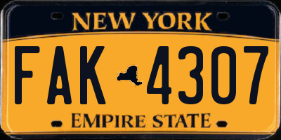 NY license plate FAK4307