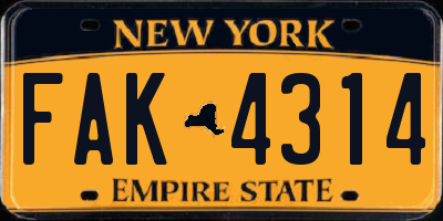 NY license plate FAK4314
