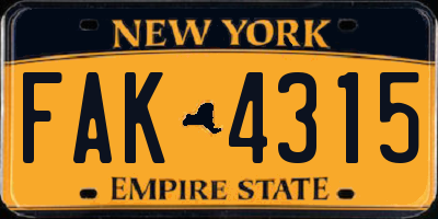 NY license plate FAK4315