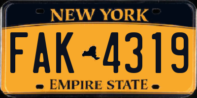 NY license plate FAK4319